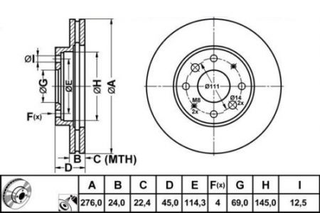 ALPHA BRAKES BRZDOVÝ KOTOUČ PŘEDNÍ MITSUBISHI GALANT 96-00, GALANT GTI 89- 276 X 45 X 24 X 4