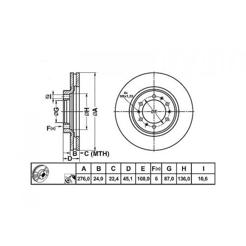ALPHA BRAKES BRZDOVÝ KOTOUČ PŘEDNÍ MITSUBISHI PAJERO 91-, L200 96- 276 X 45 X 24 X 6