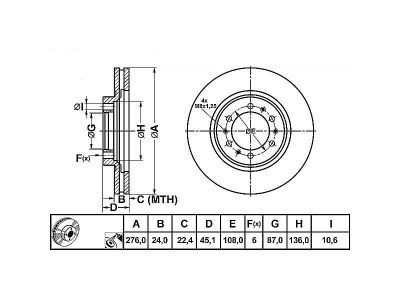 ALPHA BRAKES BRZDOVÝ KOTOUČ PŘEDNÍ MITSUBISHI PAJERO 91-, L200 96- 276 X 45 X 24 X 6