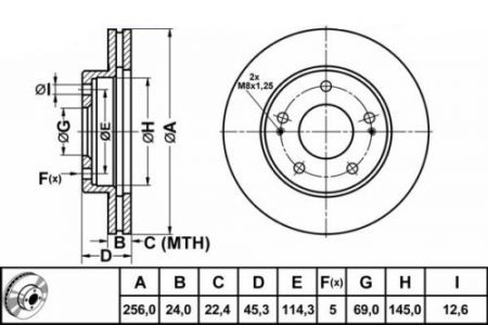 ALPHA BRAKES BRZDOVÝ KOTOUČ PŘEDNÍ MITSUBISHI ECLIPSE -99 256 X 45 X 24 X 5