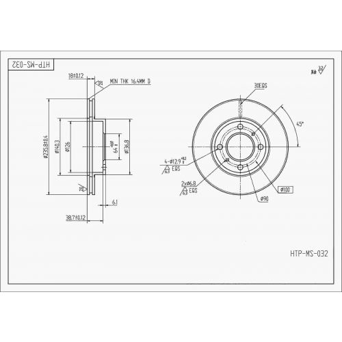 ALPHA BRAKES BRZDOVÝ KOTOUČ PŘEDNÍ MITSUBISHI CARISMA 1.6 -99.05, COLT, LANCER 92-03 236 X 45 X 18 X 4