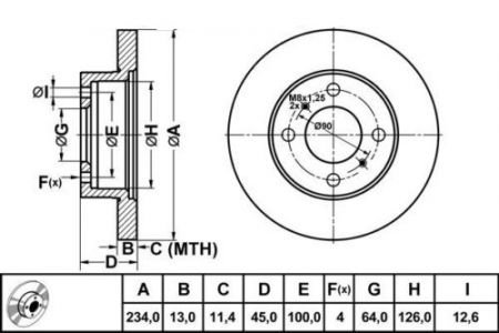 ALPHA BRAKES BRZDOVÝ KOTOUČ PŘEDNÍ MITSUBISHI COLT, LANCER 1.3 -ABS 91- 234 X 45 X 13 X 4