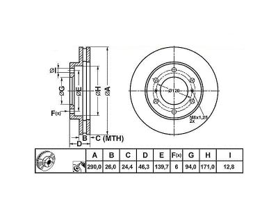 ALPHA BRAKES BRZDOVÝ KOTOUČ PŘEDNÍ MITSUBISHI PAJERO 00- 290 X 47 X 26 X 6