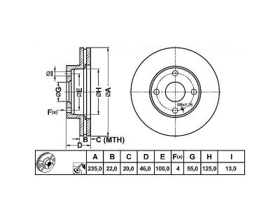 ALPHA BRAKES BRZDOVÝ KOTOUČ PŘEDNÍ MAZDA 323 BJ 1.3I, 1.5I, 1.6I 98.05- 235 X 46 X 22 X 4