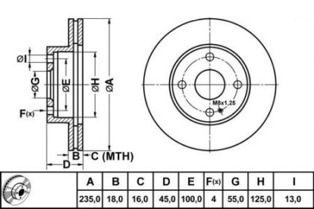 ALPHA BRAKES BRZDOVÝ KOTOUČ PŘEDNÍ MAZDA 323 BG 89-, 323 BA 1.3 94- 235 X 45 X 18 X 4