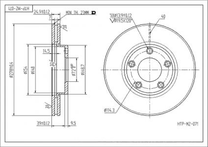 ALPHA BRAKES BRZDOVÝ KOTOUČ PŘEDNÍ MAZDA 3 1.3,1.6 02- 277,9 X 48,5 X 25 X 5
