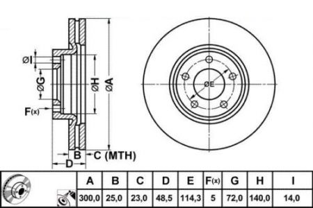 ALPHA BRAKES BRZDOVÝ KOTOUČ PŘEDNÍ MAZDA 3 2.0,2.0D 02-, MAZDA 5 05- 299,9 X 48,5 X 25 X 5