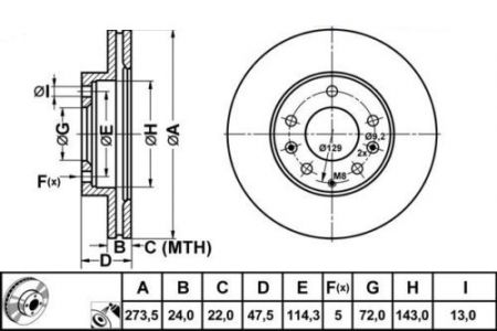 ALPHA BRAKES BRZDOVÝ KOTOUČ PŘEDNÍ MAZDA 6 1.8 02- 273,5 X 47,7 X 24 X 5