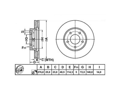 ALPHA BRAKES BRZDOVÝ KOTOUČ PŘEDNÍ MAZDA 3 1.6,2.0,1.6D,2.2D 09- 278 x 48,5 x 25 x 5