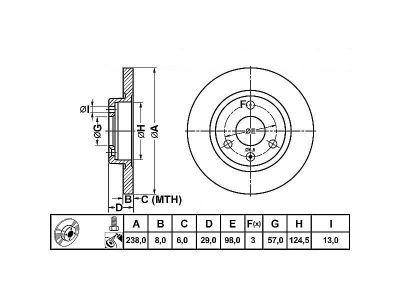 ALPHA BRAKES BRZDOVÝ KOTOUČ PŘEDNÍ PEUGEOT 106 91-, CITROEN AX 86-94, SAXO 96-03 238 X 29 X 8 X 3