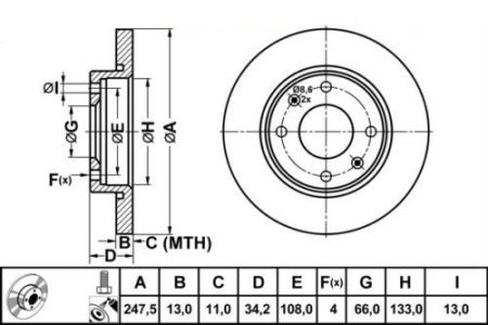 ALPHA BRAKES BRZDOVÝ KOTOUČ PŘEDNÍ 247MM PEUGEOT 206 98-, CITROEN XSARA 97- 247 X 34,2 X 13 X 4