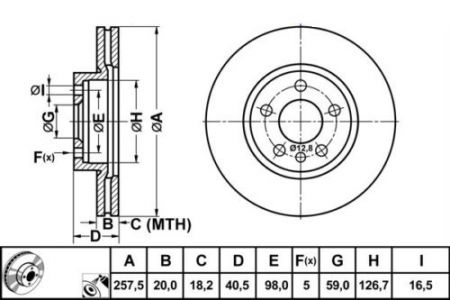 ALPHA BRAKES BRZDOVÝ KOTOUČ PŘEDNÍ CITROEN JUMPY 2.0HDI 99-, PEUGEOT EXPERT 96-, FIAT SCUDO 98- 257 X 40,5 X 20 X 5