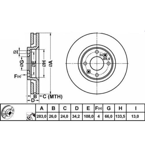 ALPHA BRAKES BRZDOVÝ KOTOUČ PŘEDNÍ PEUGEOT 307 00-,CITROEN C4 LC 04-,C5 2.0 01-,1.6HDI 04-,BERLINGO 00-