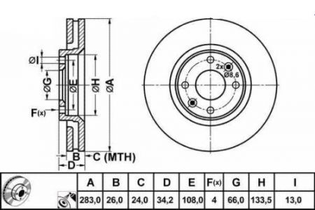 ALPHA BRAKES BRZDOVÝ KOTOUČ PŘEDNÍ PEUGEOT 307 00-,CITROEN C4 LC 04-,C5 2.0 01-,1.6HDI 04-,BERLINGO 00-