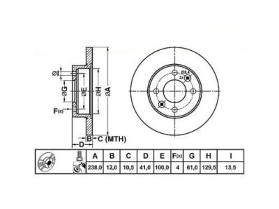 ALPHA BRAKES BRZDOVÝ KOTOUČ PŘEDNÍ RENAULT CLIO I 1.1,1.2,1.4,1.9D 90-99, CLIO II 1.2,1.4 98-,  R19 1.4, 238 X 41 X 12 X 4