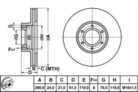 ALPHA BRAKES Brzdový kotouč přední RENAULT MASTER OPEL MOVANO 2.5D 2.8TD 1998- 280MM 7700302128
