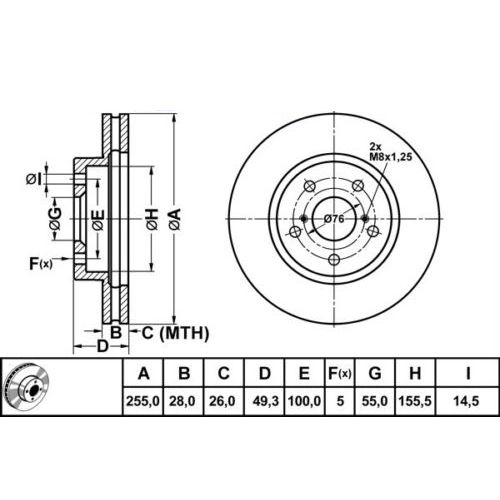 ALPHA BRAKES BRZDOVÝ KOTOUČ PŘEDNÍ TOYOTA CARINA E 2.0 92- 255 X 49 X 28 X 5
