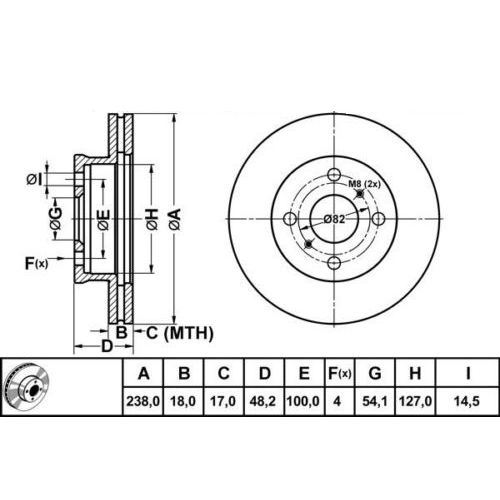 ALPHA BRAKES BRZDOVÝ KOTOUČ PŘEDNÍ TOYOTA COROLLA 87-92 238 X 48 X 18 X 4