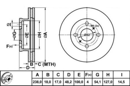 ALPHA BRAKES BRZDOVÝ KOTOUČ PŘEDNÍ TOYOTA COROLLA 87-92 238 X 48 X 18 X 4