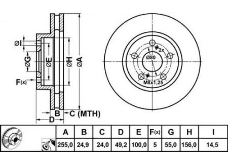 ALPHA BRAKES BRZDOVÝ KOTOUČ PŘEDNÍ TOYOTA CARINA E JP 1.6,2.0D 92- 255 X 49 X 25 X 5