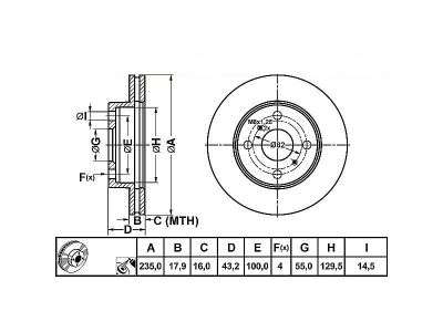 ALPHA BRAKES Brzdový kotouč přední TOYOTA YARIS JP -ABS 99- YARIS F 1.0 -ABS 01- 235x43,3x18x4