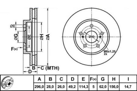 ALPHA BRAKES BRZDOVÝ KOTOUČ PŘEDNÍ TOYOTA CAMRY 01- 296 X 49,2 X 28 X 5