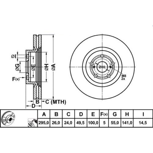 ALPHA BRAKES BRZDOVÝ KOTOUČ PŘEDNÍ TOYOTA AVENSIS 2.0,2.4,2.0TDI 03- 295 X 49,5 X 26 X 5