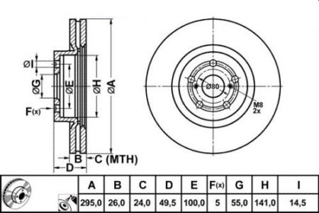 ALPHA BRAKES BRZDOVÝ KOTOUČ PŘEDNÍ TOYOTA AVENSIS 2.0,2.4,2.0TDI 03- 295 X 49,5 X 26 X 5