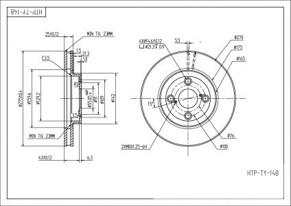 ALPHA BRAKES BRZDOVÝ KOTOUČ PŘEDNÍ TOYOTA COROLLA UK CDE120 2.0TDI 05- 275 X 49,1 X 25 X 4