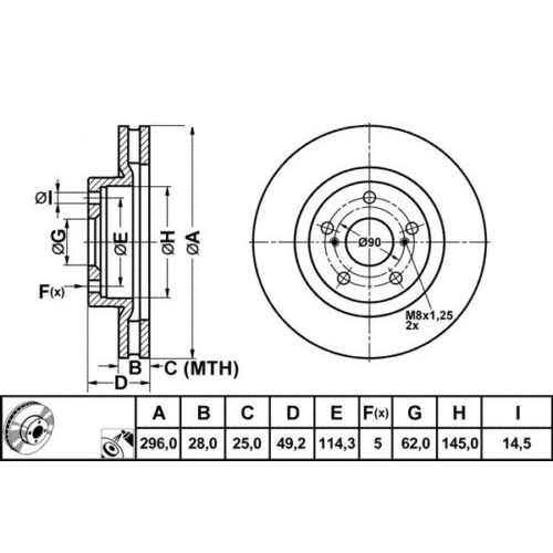 ALPHA BRAKES BRZDOVÝ KOTOUČ PŘEDNÍ TOYOTA RAV-4 EUR 2.0,2.4,2.2D4D/DCAT 05-,CAMRY V40 06-, AURIS 1.8H 08- 296 X 50 X 28 X 5