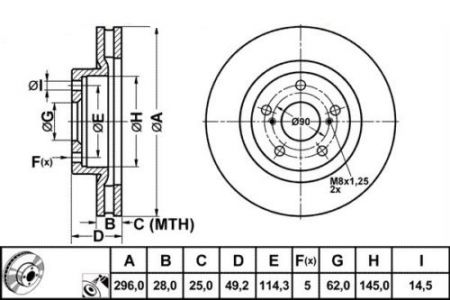 ALPHA BRAKES BRZDOVÝ KOTOUČ PŘEDNÍ TOYOTA RAV-4 EUR 2.0,2.4,2.2D4D/DCAT 05-,CAMRY V40 06-, AURIS 1.8H 08- 296 X 50 X 28 X 5