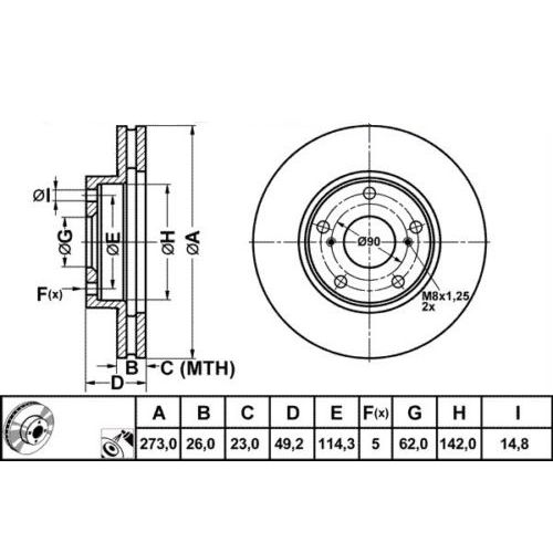 ALPHA BRAKES BRZDOVÝ KOTOUČ PŘEDNÍ TOYOTA AURIS 1.4TDI 06-, COROLLA SEDAN JP 1.4TDI 06- 275 X 49 X 26 X 5