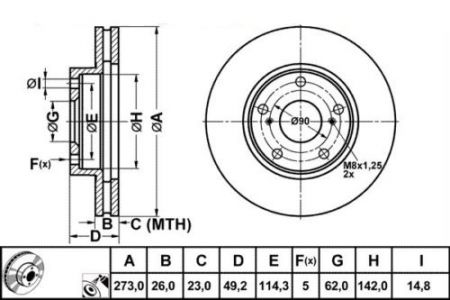 ALPHA BRAKES BRZDOVÝ KOTOUČ PŘEDNÍ TOYOTA AURIS 1.4TDI 06-, COROLLA SEDAN JP 1.4TDI 06- 275 X 49 X 26 X 5
