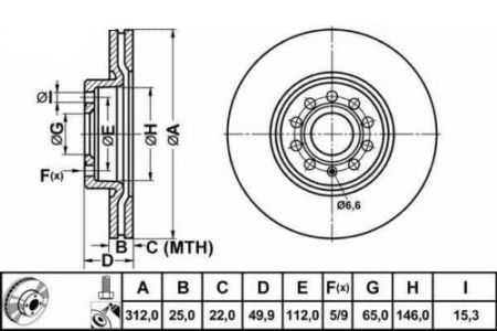 ALPHA BRAKES BRZDOVÝ KOTOUČ PŘEDNÍ AUDI A3 04-, VW GOLF V 04-, PASSAT 05- 312 X 49,9 X 25 X 9/10