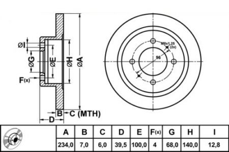 ALPHA BRAKES BRZDOVÝ KOTOUČ ZADNÍ NISSAN ALMERA N15 95- +ABS, SUNNY N14 1.4,1.6 90- +ABS