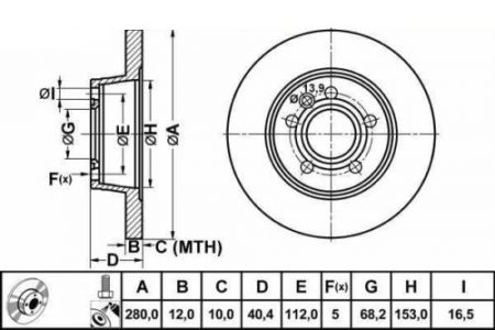 ALPHA BRAKES BRZDOVÝ KOTOUČ ZADNÍ VW T4 90-
